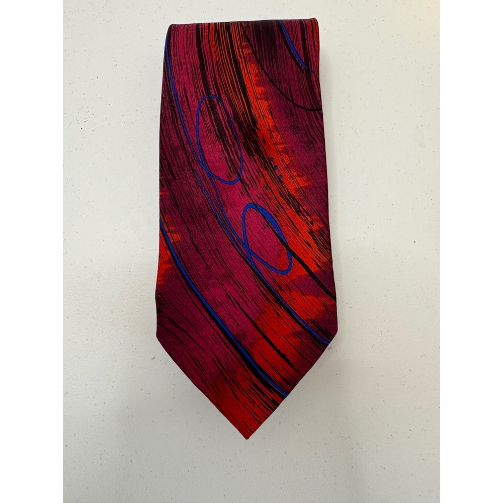 J. Garcia Desert Island Limited Edition Collection 46 Silk Tie Red Abstract Mens